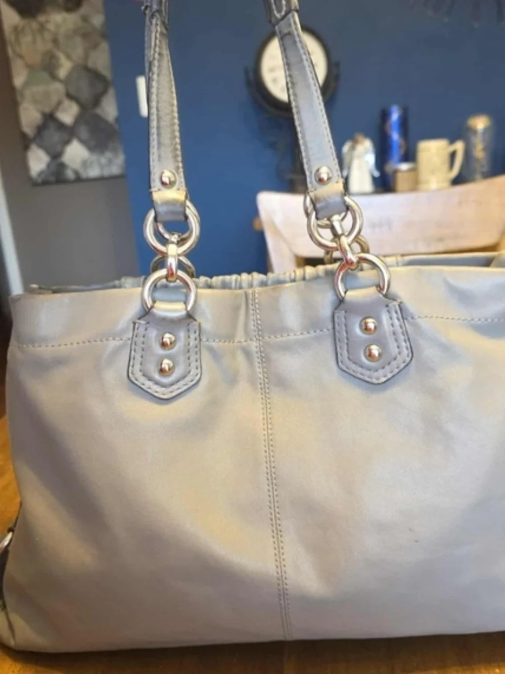 Coach Light Gray Leather Tote Bag
